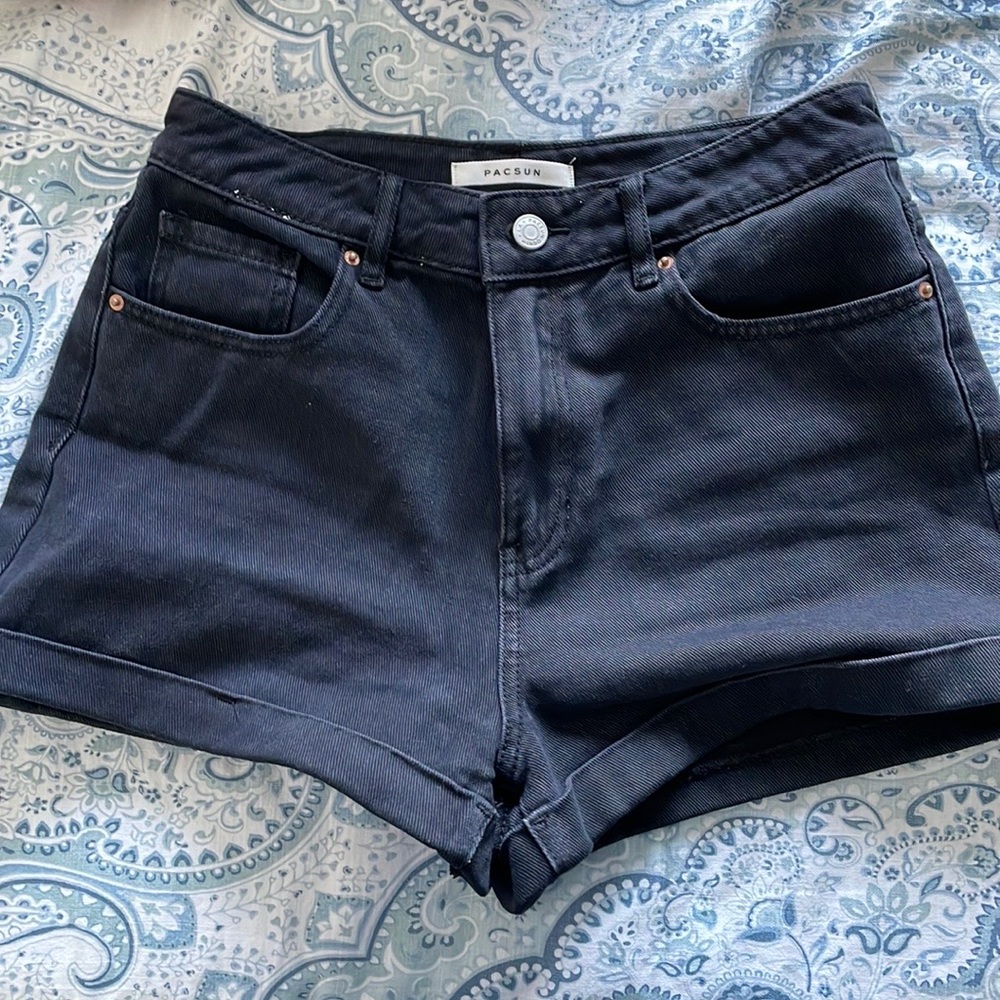 Black denim high waisted mom shorts